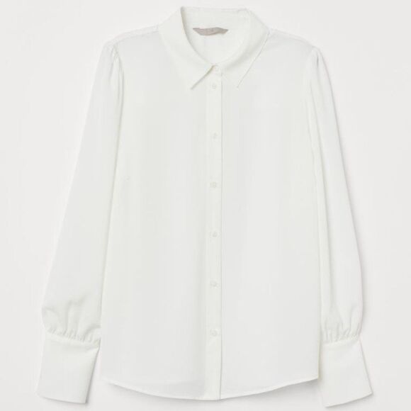H&M White Sheer Puff-Sleeved Button Up Blouse Size Medium - Picture 7 of 11
